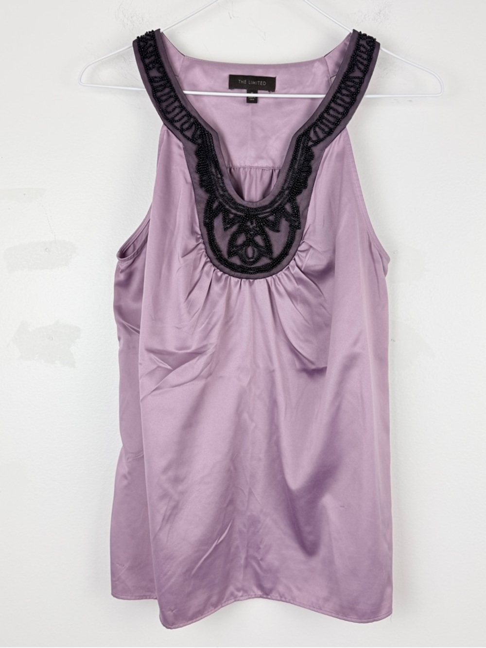 Vintage Y2K The Limited Lavender Beaded Tank Sleeveless Satin Fairy Office Siren